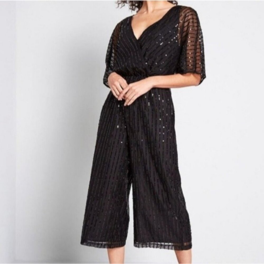 Modcloth Twinkle Like Starlight Wide Leg Sequined Jumpsuit Size XS New Party